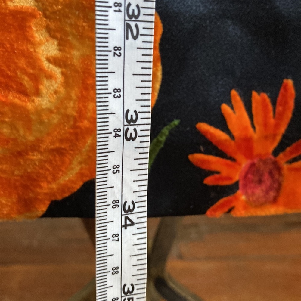 Vintage 60s 70s black satin vibrant floral flocked maxi skirt sz M EUC - Picture 9 of 9